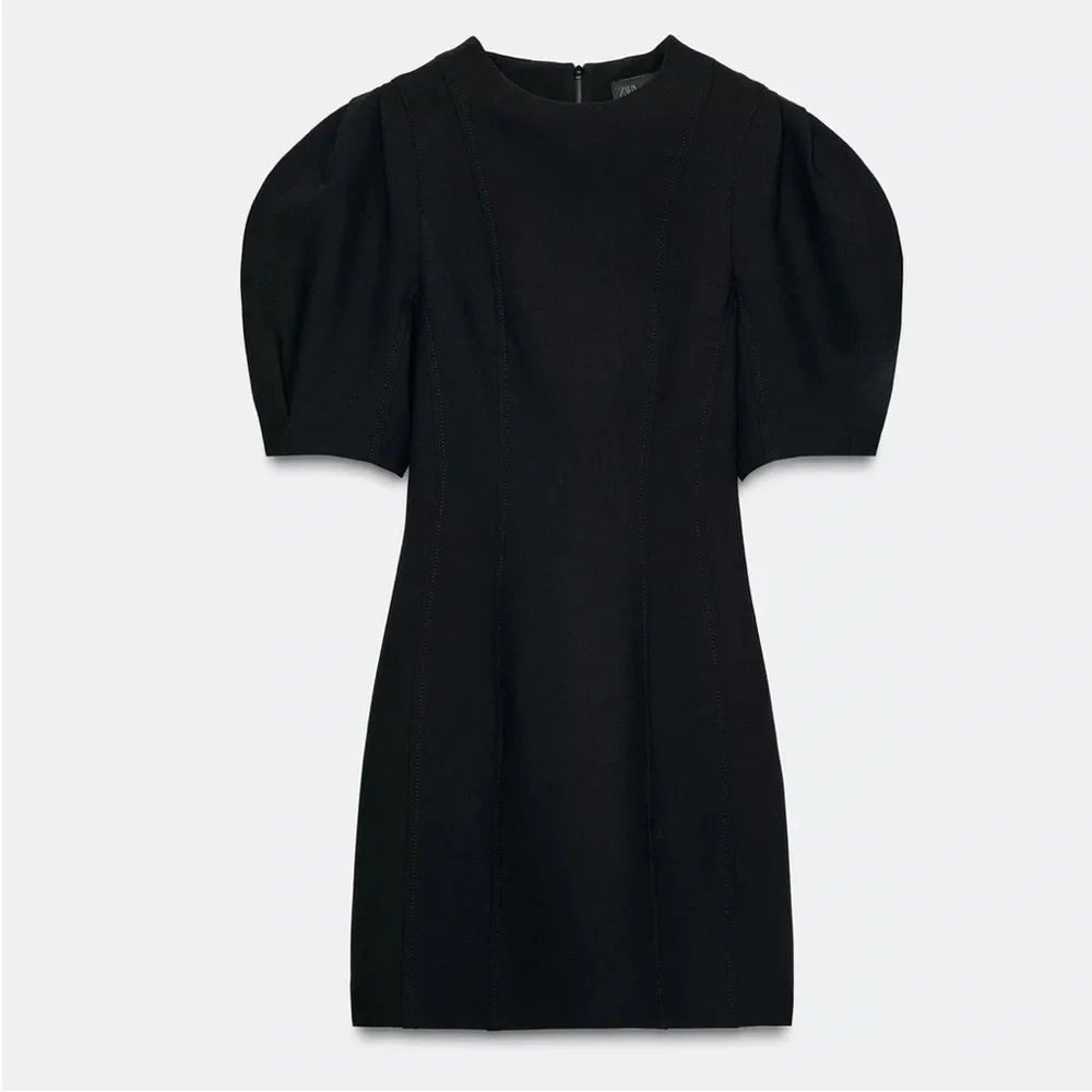 Zara NWT black balloon puff sleeve mini dress - Picture 7 of 14